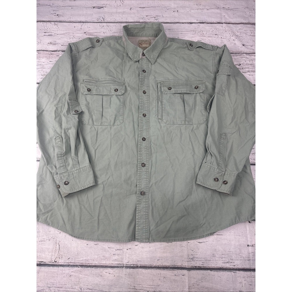 Cabela's Shirt Mens 2XL Green Safari Series Pocket Button Up Long Sleeve Flaw